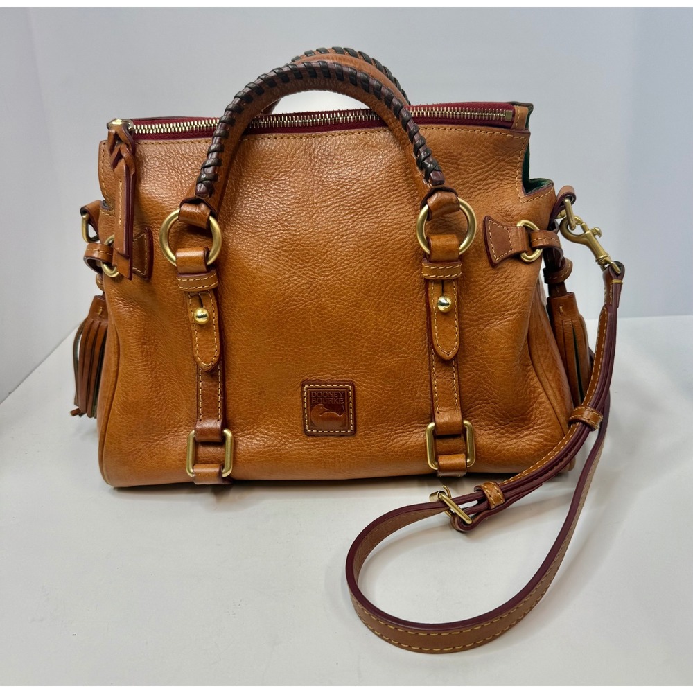 Dooney & Bourke Florentine Leather Satchel Braided Top Handles Brass Hardware